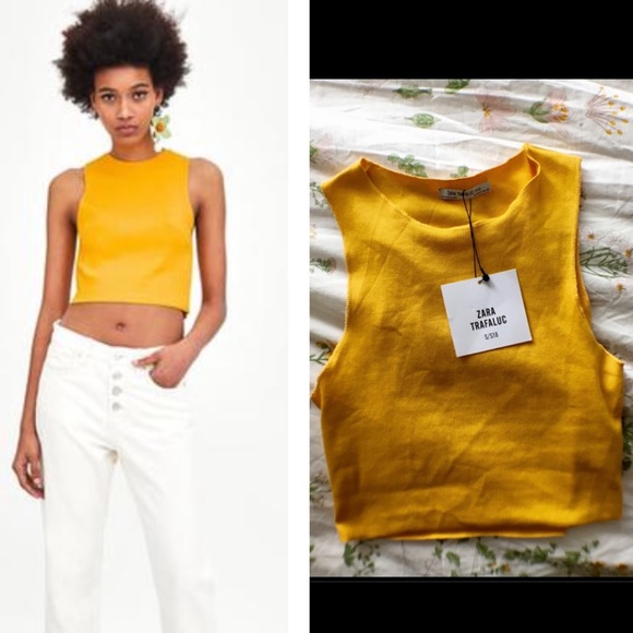 Zara | Tops | Zara Trafaluc Mustard Yellow Ribbed Crop Tank | Poshmark